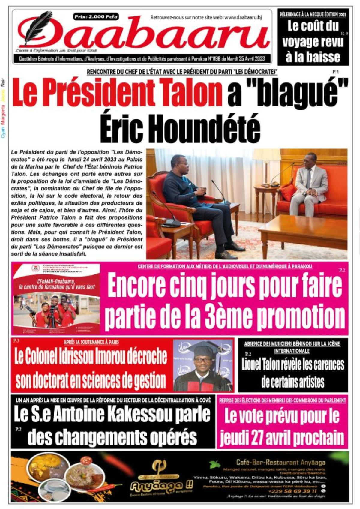 UNE DU MARDI 25 AVRIL 2023