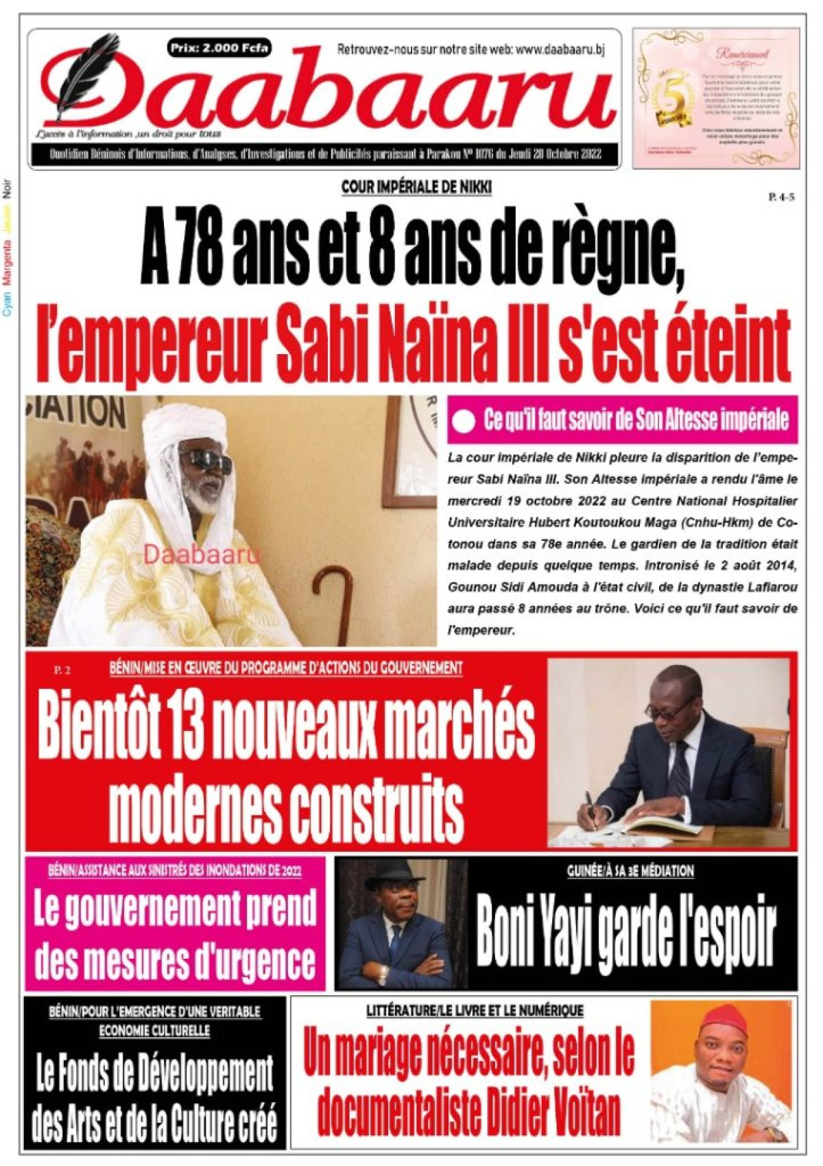 Une du journal Daabaaru de ce 20 octobre 2022