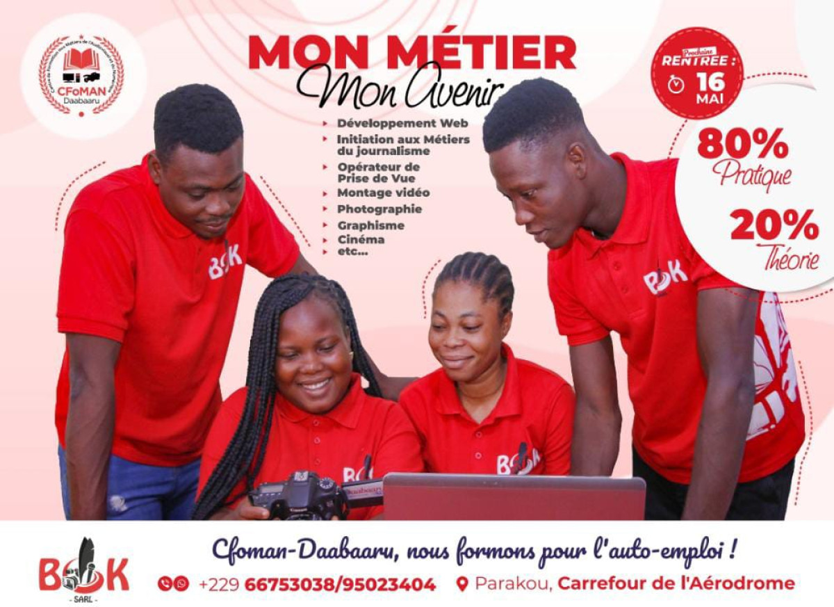 FORMATION AUX MÉTIERS DE L’AUDIOVISUEL ET DU NUMÉRIQUE AU BÉNIN :  Le Cfoman-Daabaaru reporte sa rentrée au 6 mai prochain  . Les inscriptions aux métiers d’avenir toujours ouvertes