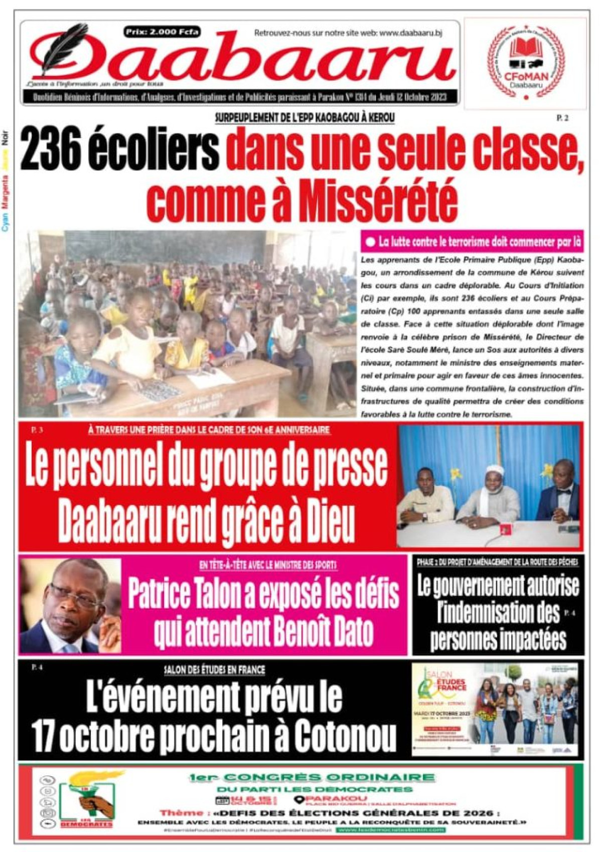 UNE DU JEUDI 12 OCTOBRE 2023