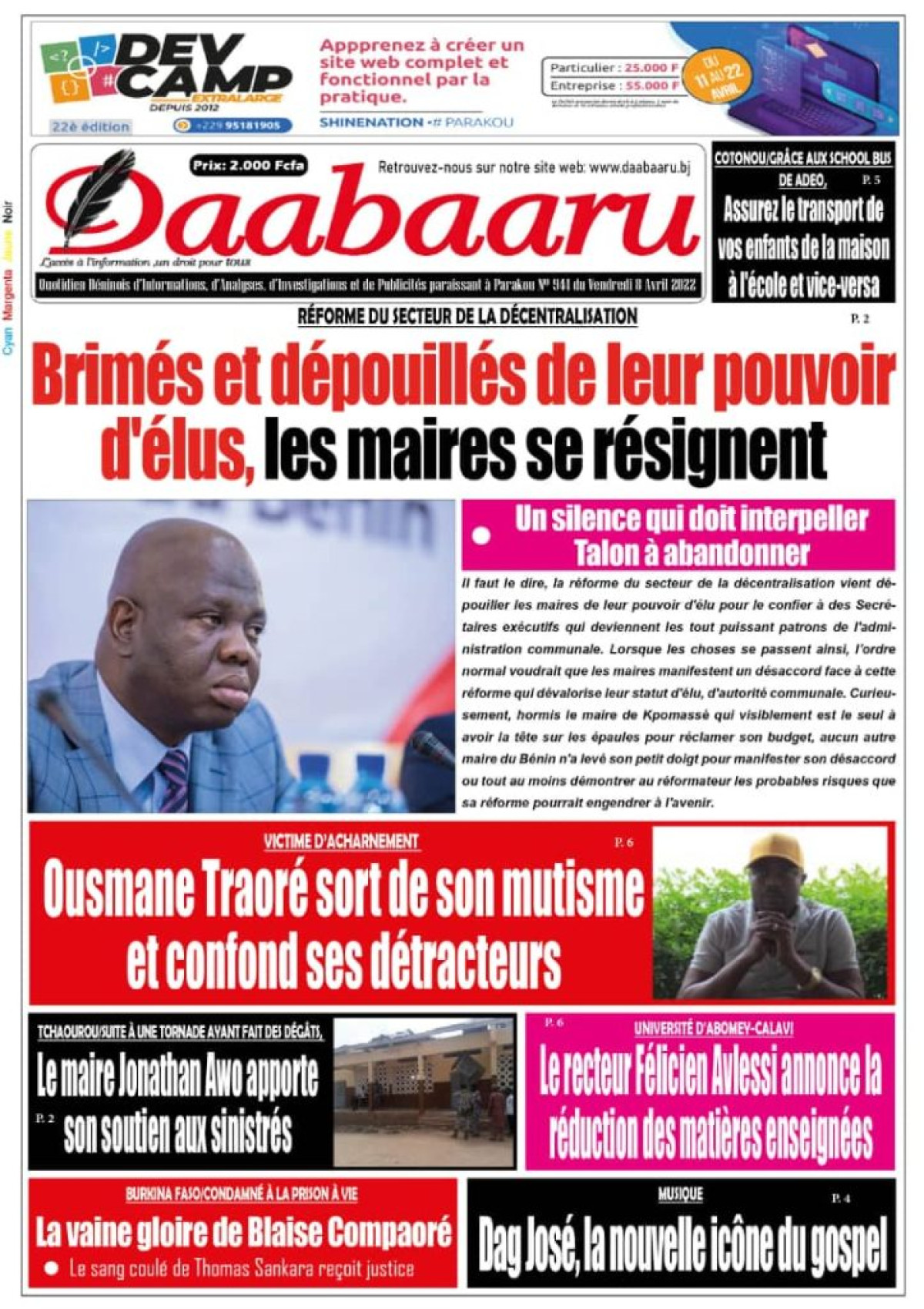 UNE DU VENDREDI 8 AVRIL 2022