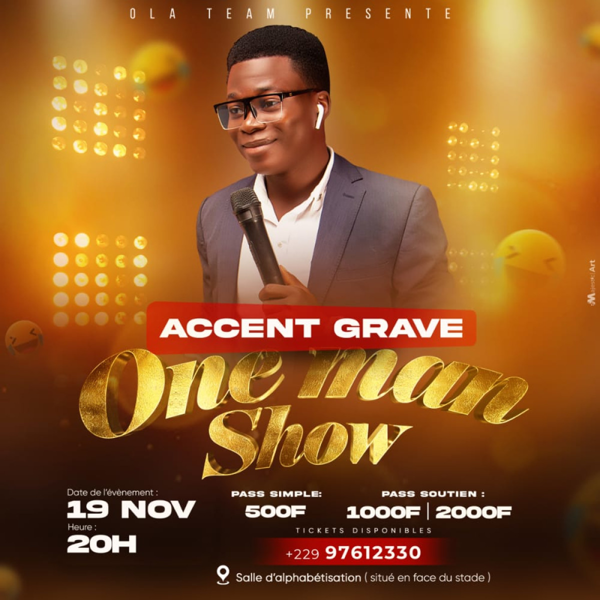 PARAKOU/SUPER ONE MAN SHOW DE FIN D&rsquo;ANNÉE : L&rsquo;artiste comédien « Accent Grave » sur scène le 19 novembre