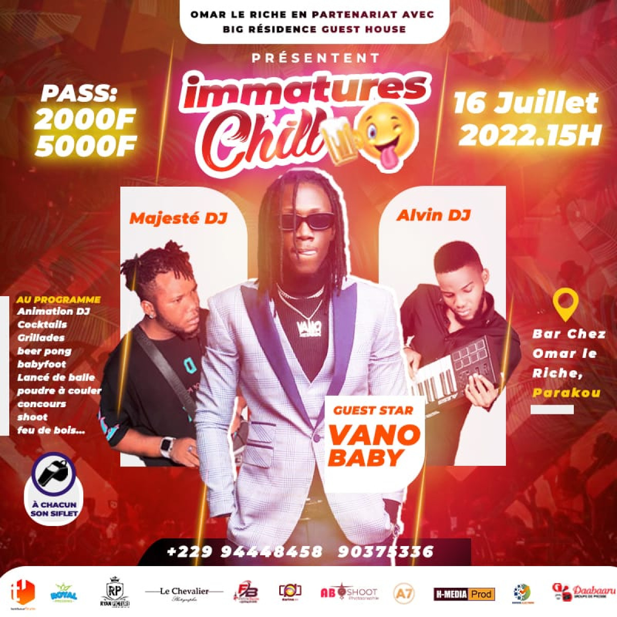 SOIRÉE “IMMATURE CHILL” : Vano Baby à Parakou le 16 juillet