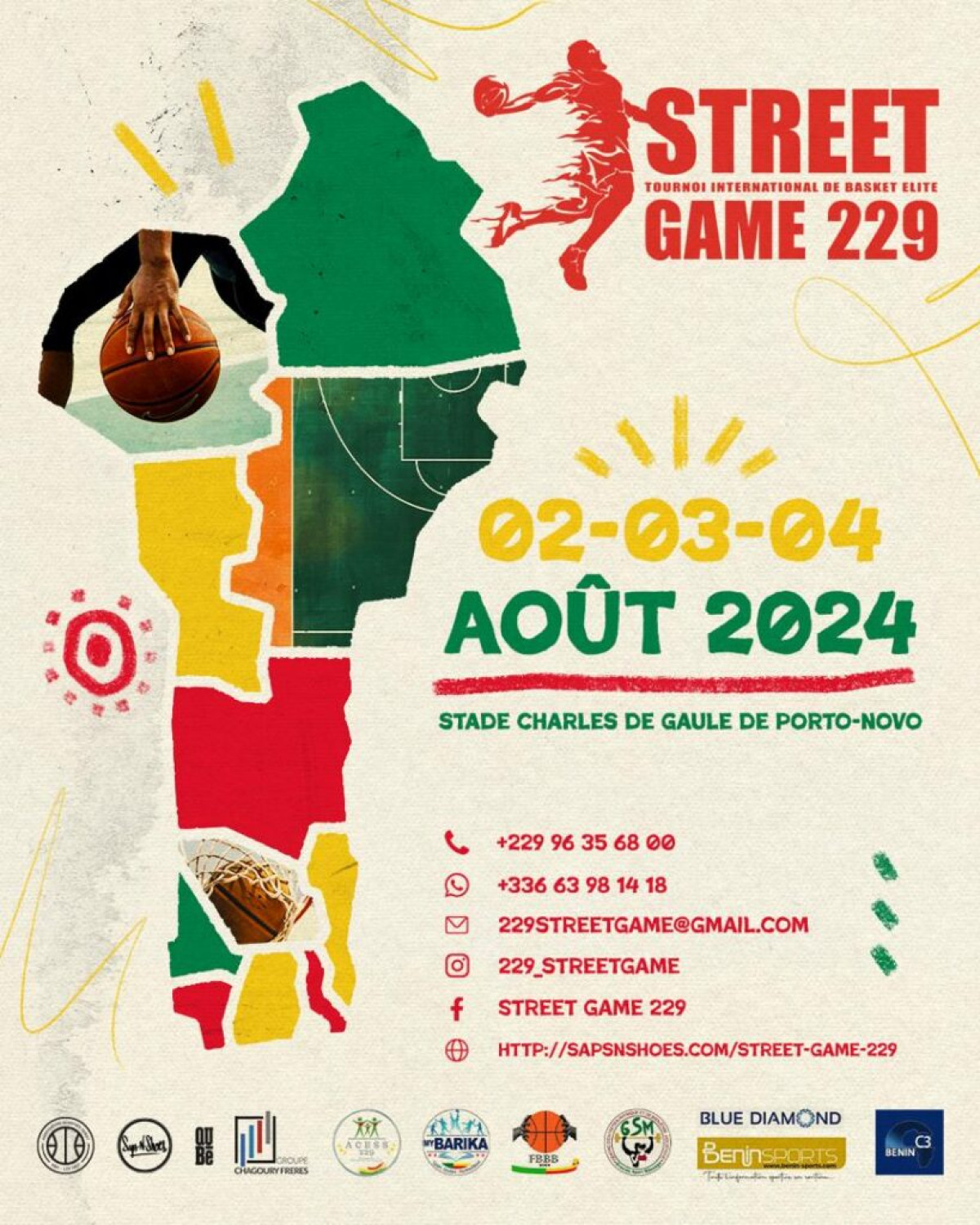 TOURNOI INTERNATIONAL DE BASKET STREET GAME 229  :   Rendez-vous du 2 au 4 août au stade Charles de Gaulle de Porto-Novo 
