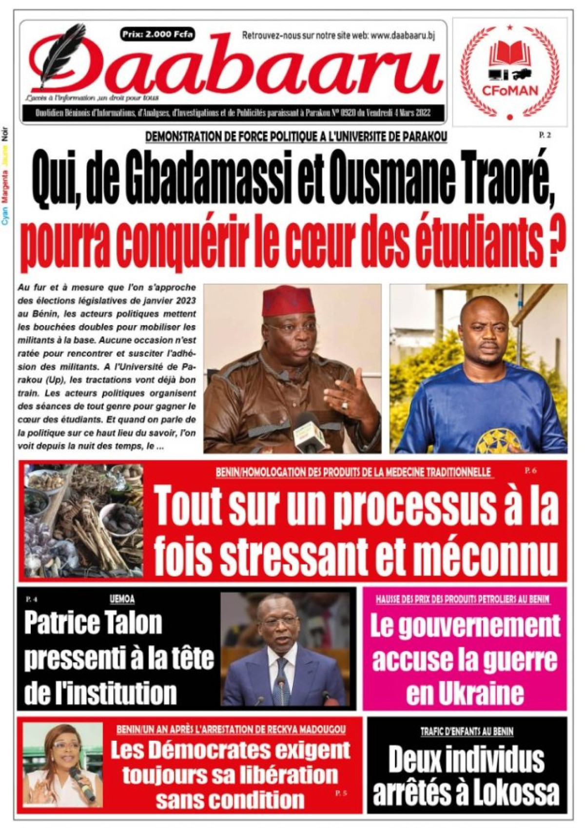 UNE DU VENDREDI 4 MARS 2022