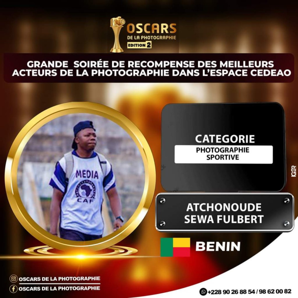 OSCARS DE LA PHOTOGRAPHIE DANS L&rsquo;ESPACE CEDEAO  Le photographe sportif béninois Fulbert Atchonoudé nominé