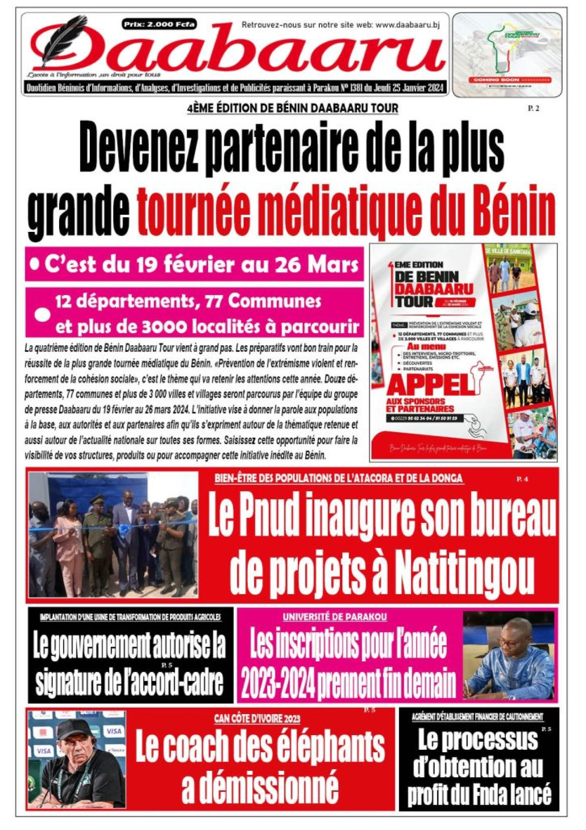 Parution du jeudi 25 janvier 2024