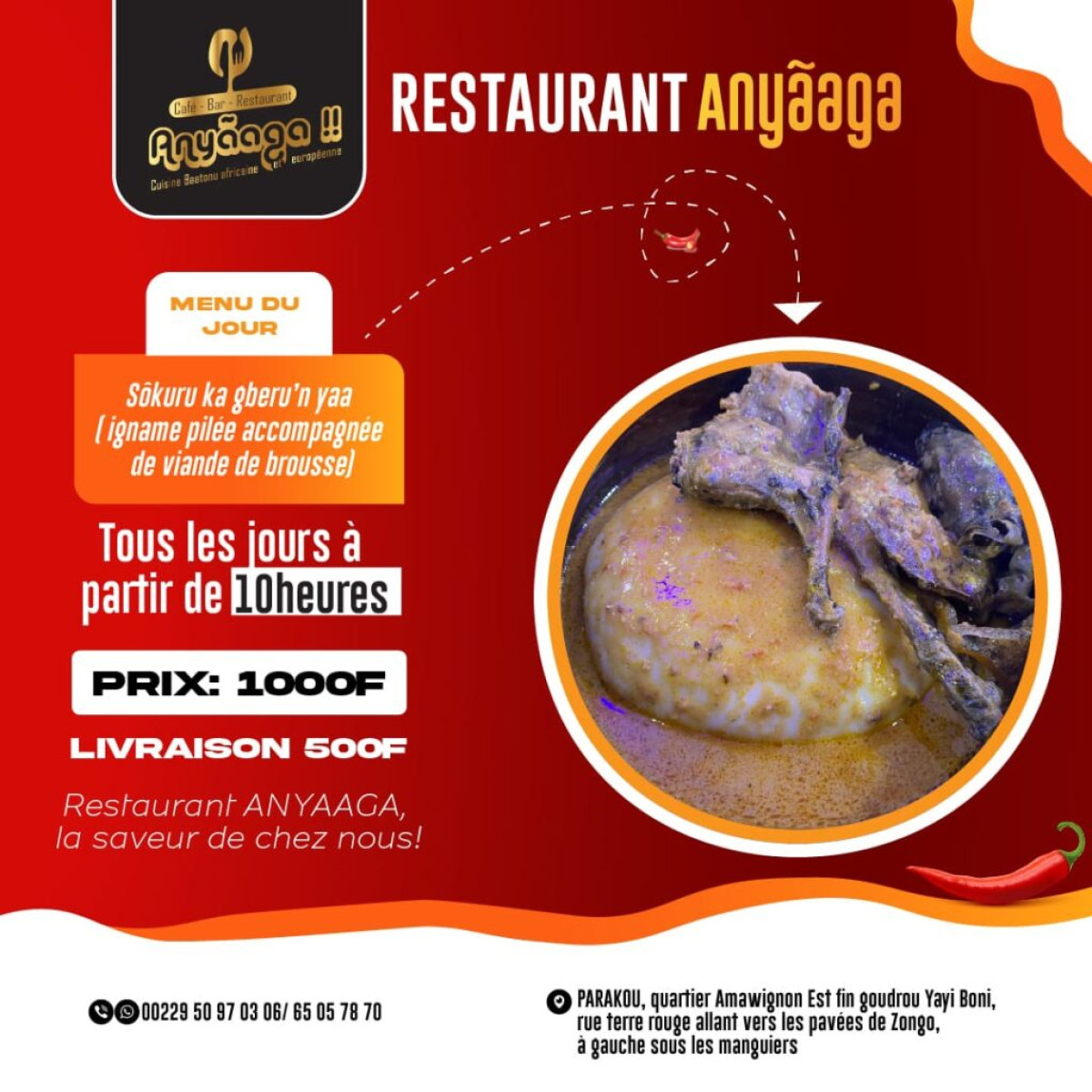 RESTAURANT ANYAAGA DE PARAKOU : Sôkuru ‘’Igname pilée’’, mets par excellence du peuple Baatonu