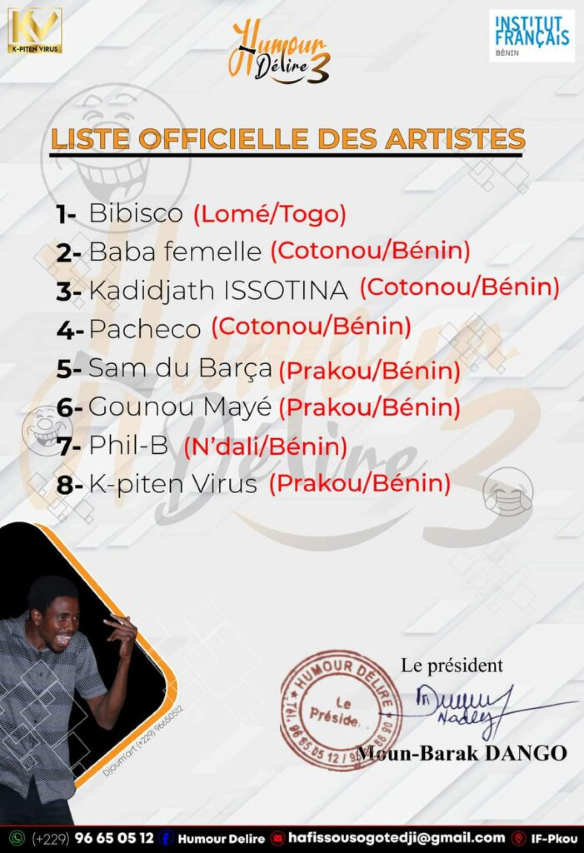 SOIREE HUMOUR DELIRE 3 : Rendez-vous le 29 mai prochain à l’institut français de Parakou