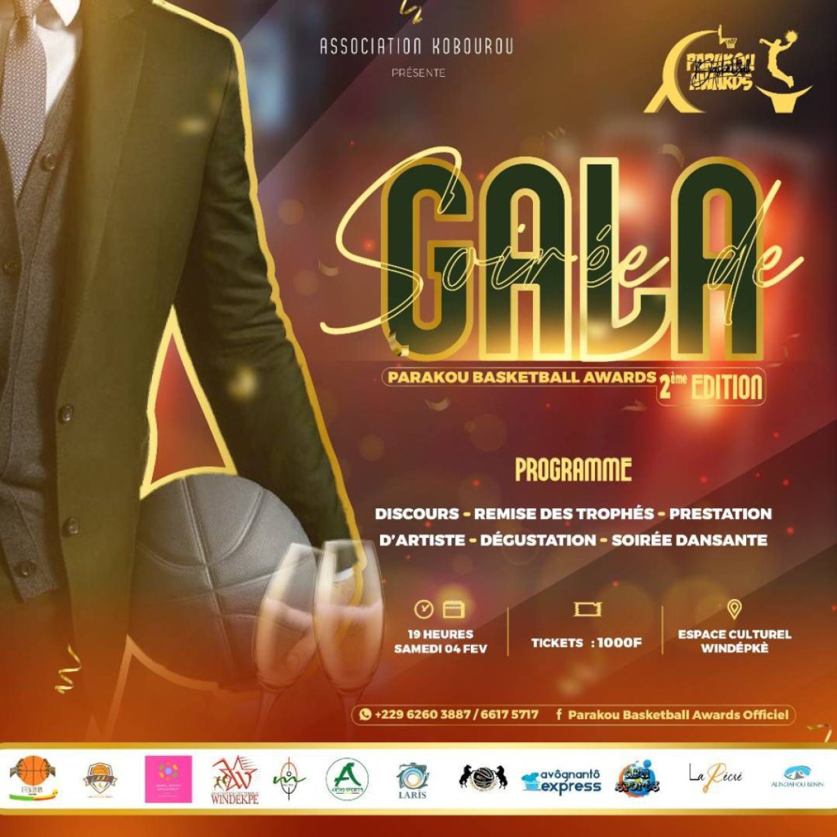 PARAKOU BASKETBALL AWARDS : La 2e édition aura lieu le samedi prochain . Les tickets d’entrée toujours en vente à 1000f
