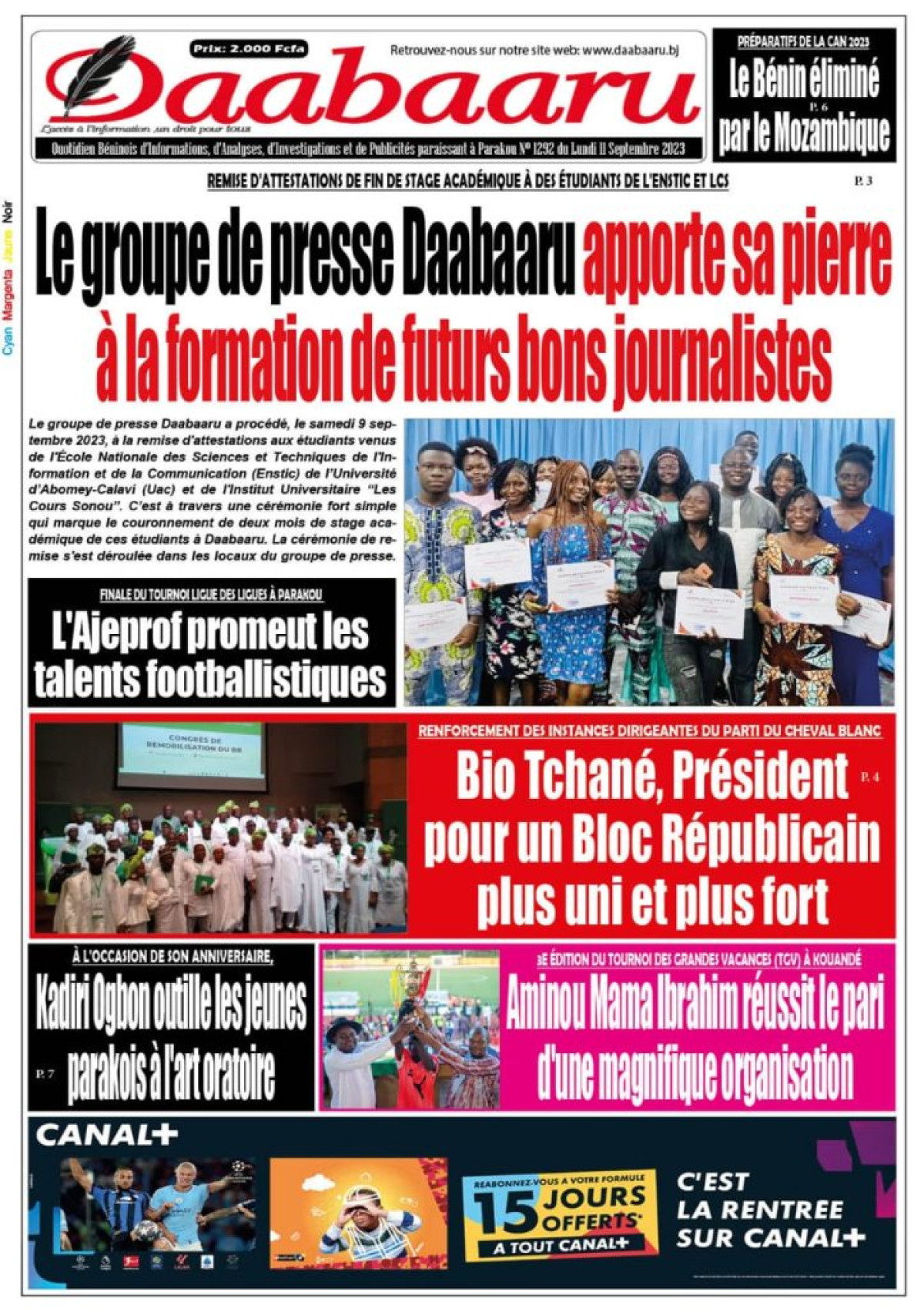 UNE DU LUNDI 11 SEPTEMBRE 2023