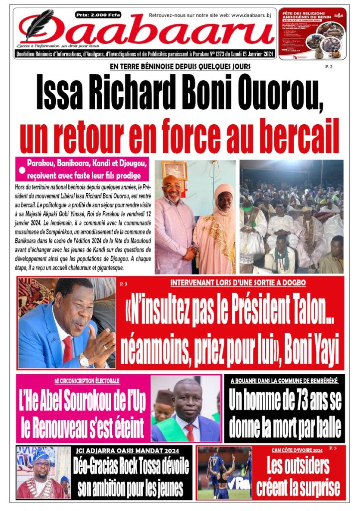 Parution du lundi 15janvier 2024