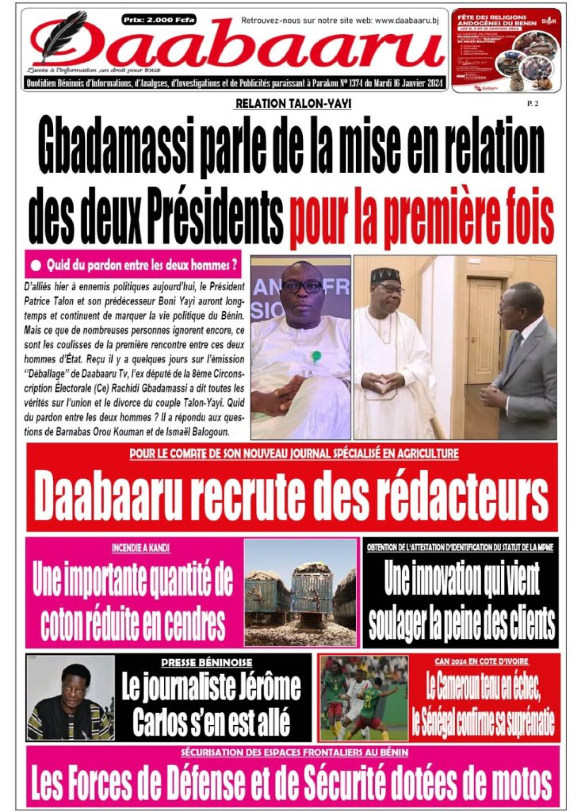 Parution du mardi 16 janvier 2024