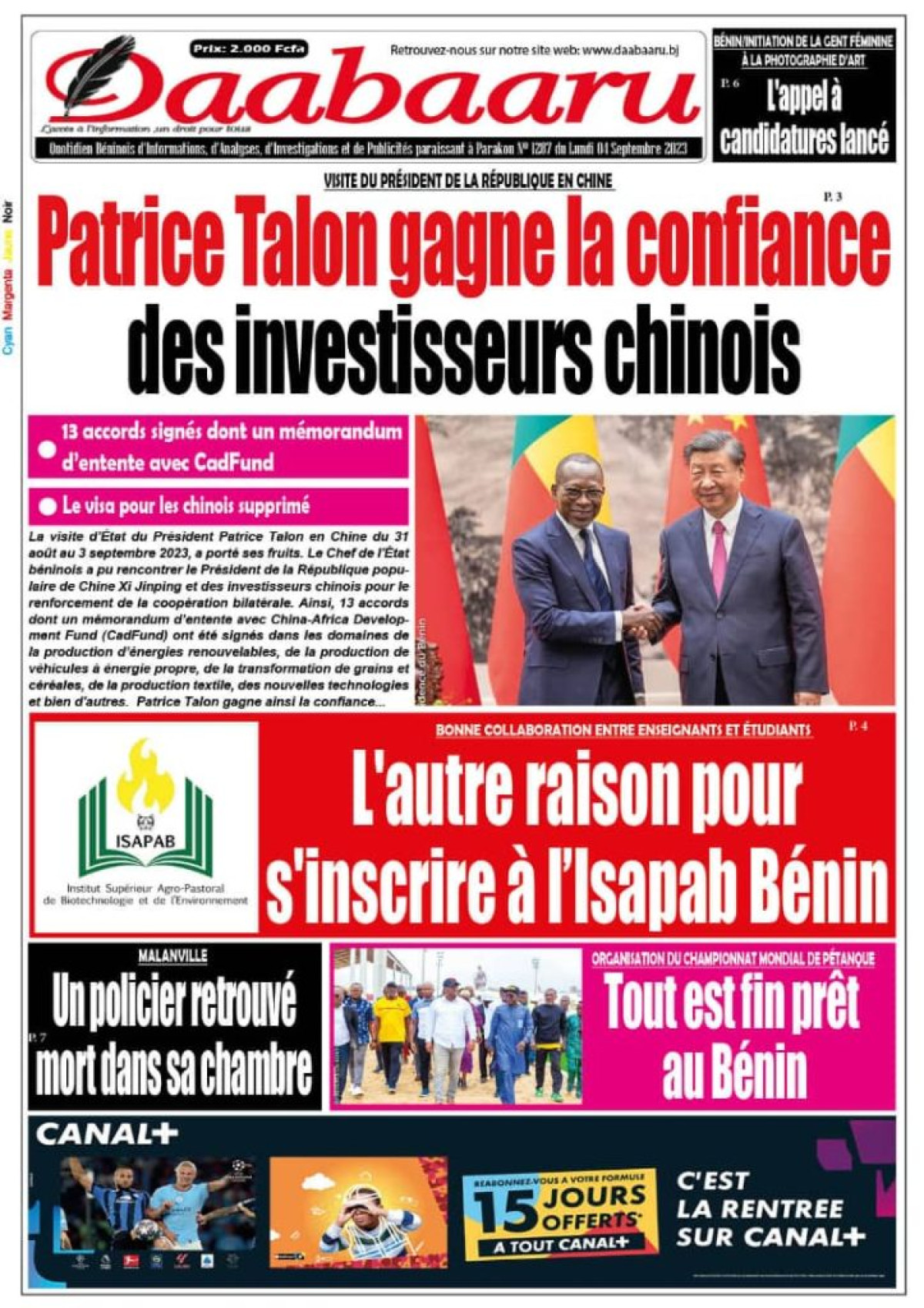 UNE DU LUNDI 4 SEPTEMBRE 2023