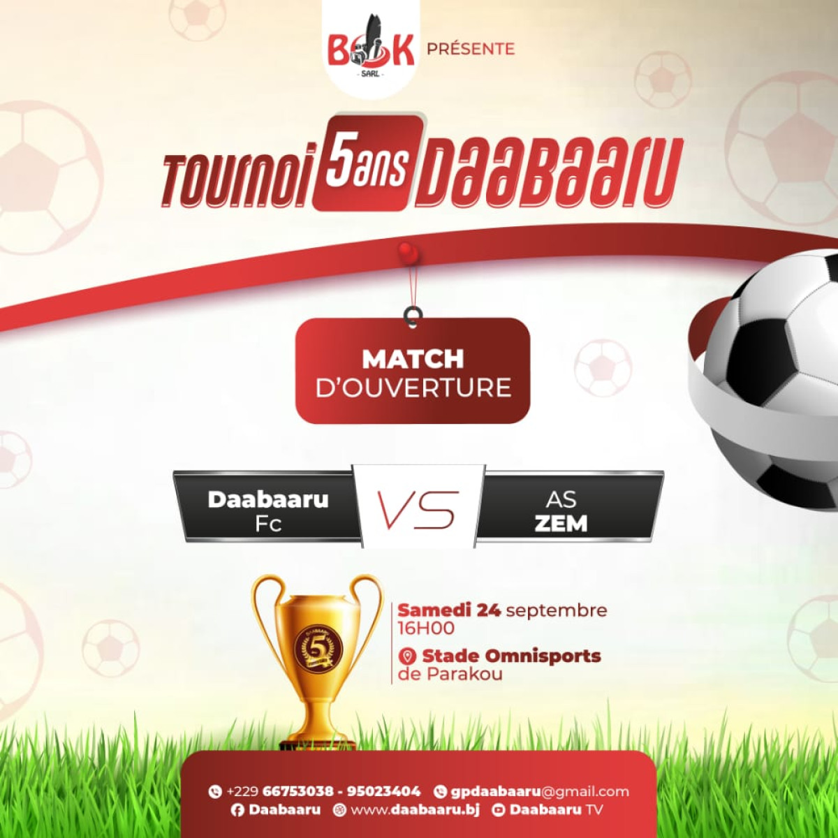 MATCH D&rsquo;OUVERTURE DU TOURNOI DE FOOTBALL AN 5 DAABAARU : Daabaaru Fc affronte  les Zémidjans de Parakou le samedi prochain