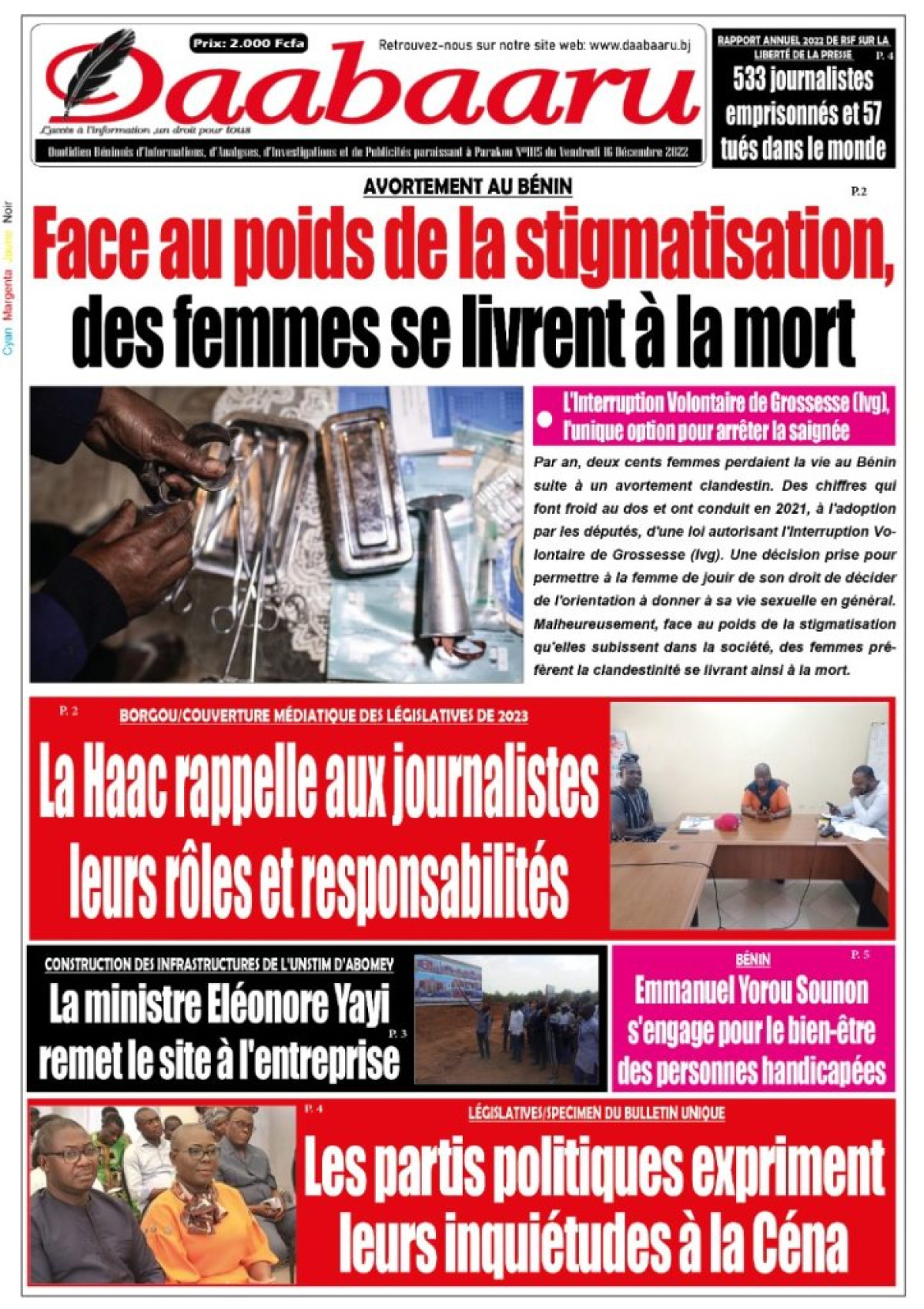 UNE DU VENDREDI 16 DÉCEMBRE 2022