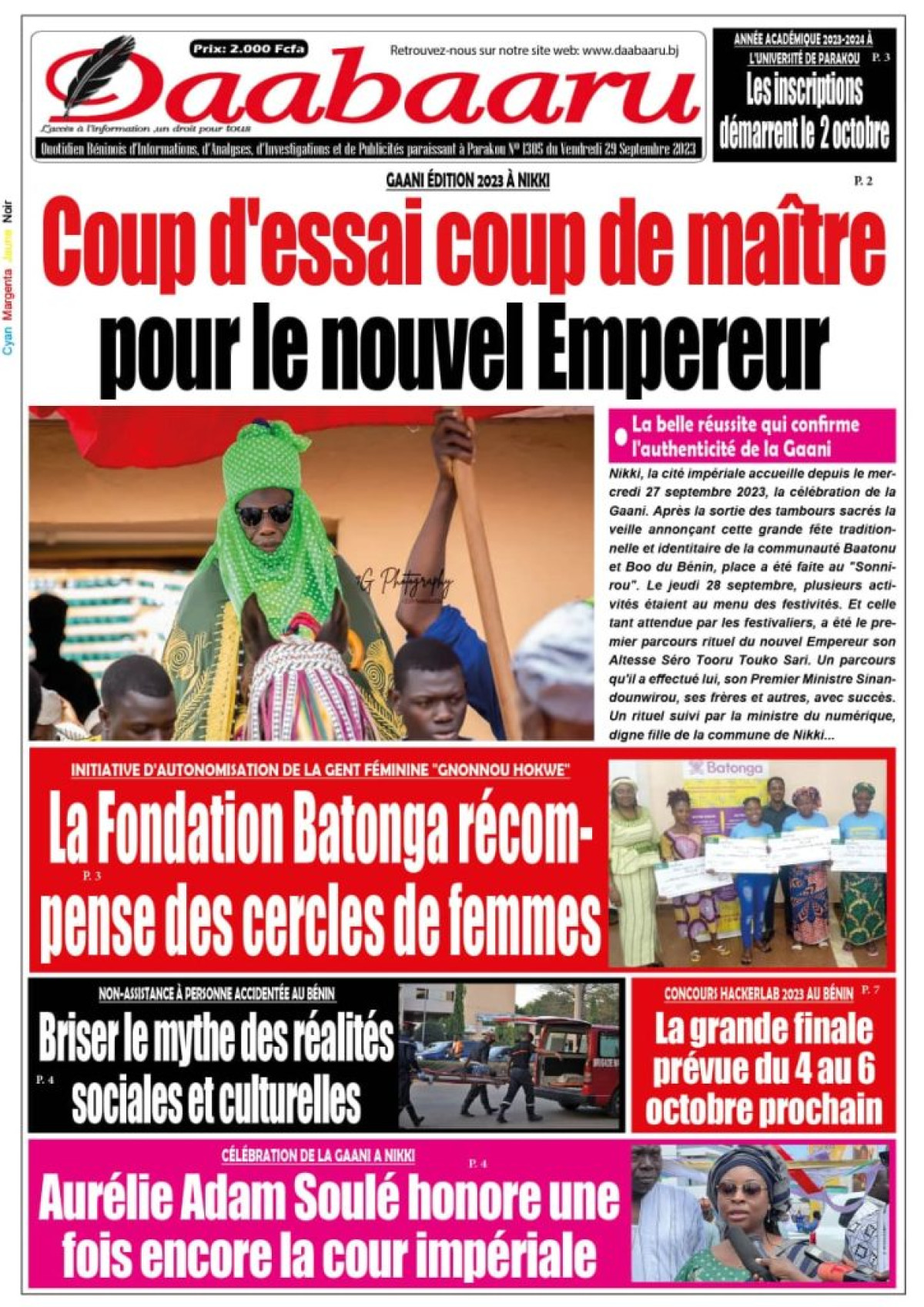 UNE DU VENDREDI 29 SEPTEMBRE 2023