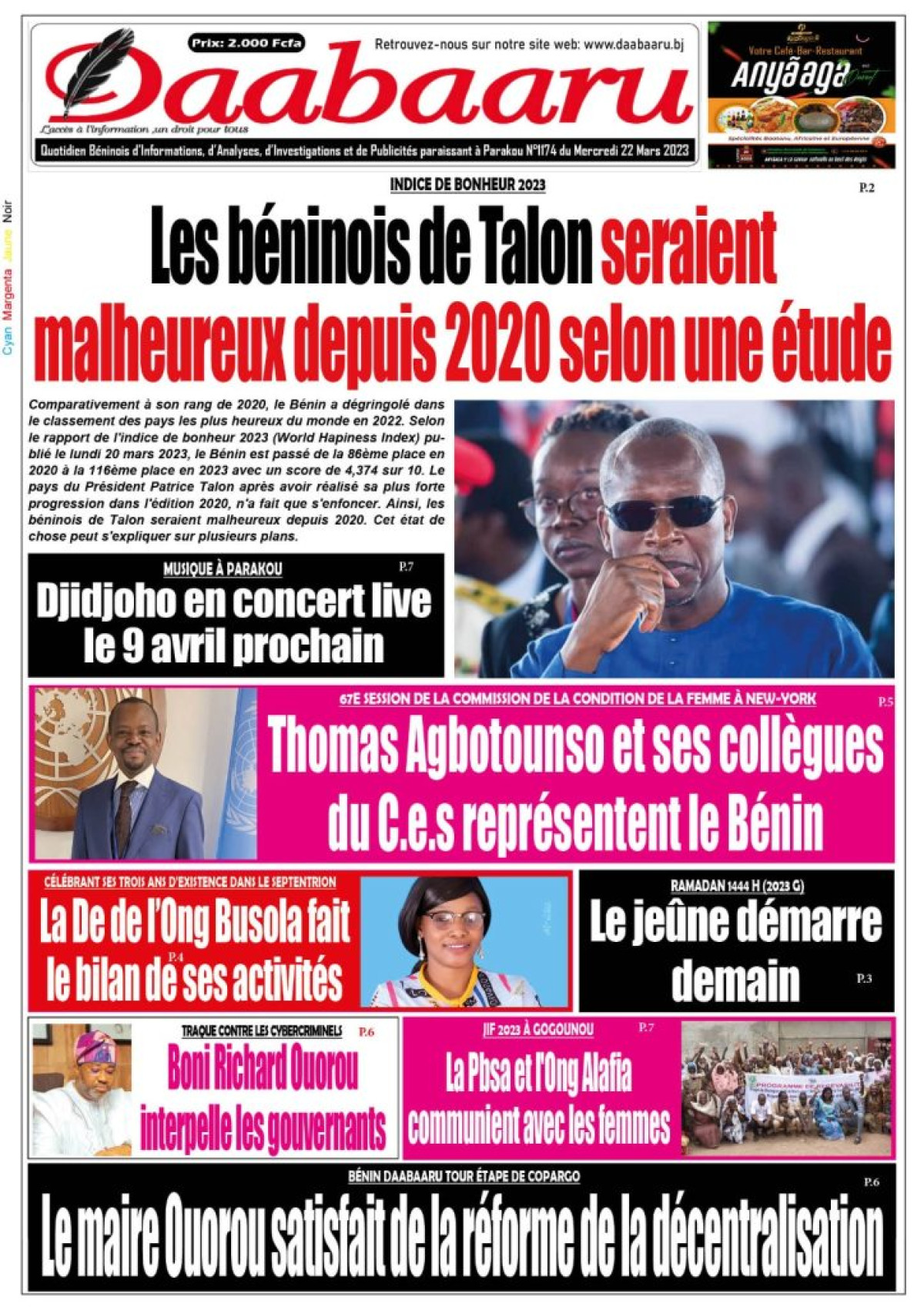 UNE DU MERCREDI 22 MARS 2023