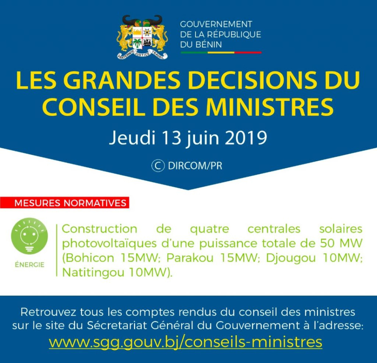 PROJET DE CONSTRUCTION DE 4 CENTRALES PHOTOVOLTAÏQUES AU BENIN,   Le gouvernement œuvre pour l&rsquo;autosuffisance énergétique