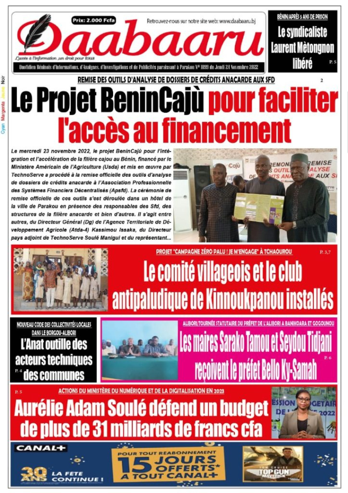 UNE DU JEUDI 24 NOVEMBRE 2022