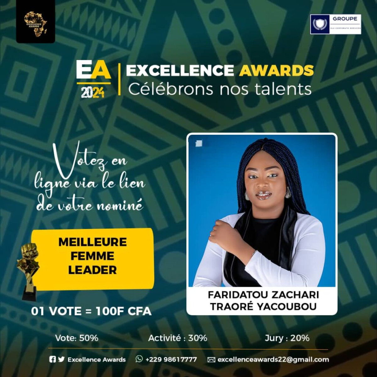 POUR SA CONTRIBUTION À L&rsquo;ÉPANOUISSEMENT DE LA FEMME ET DE LA FILLE :  Faridatou Zachari Yacoubou nominée à Excellence Awards 2024