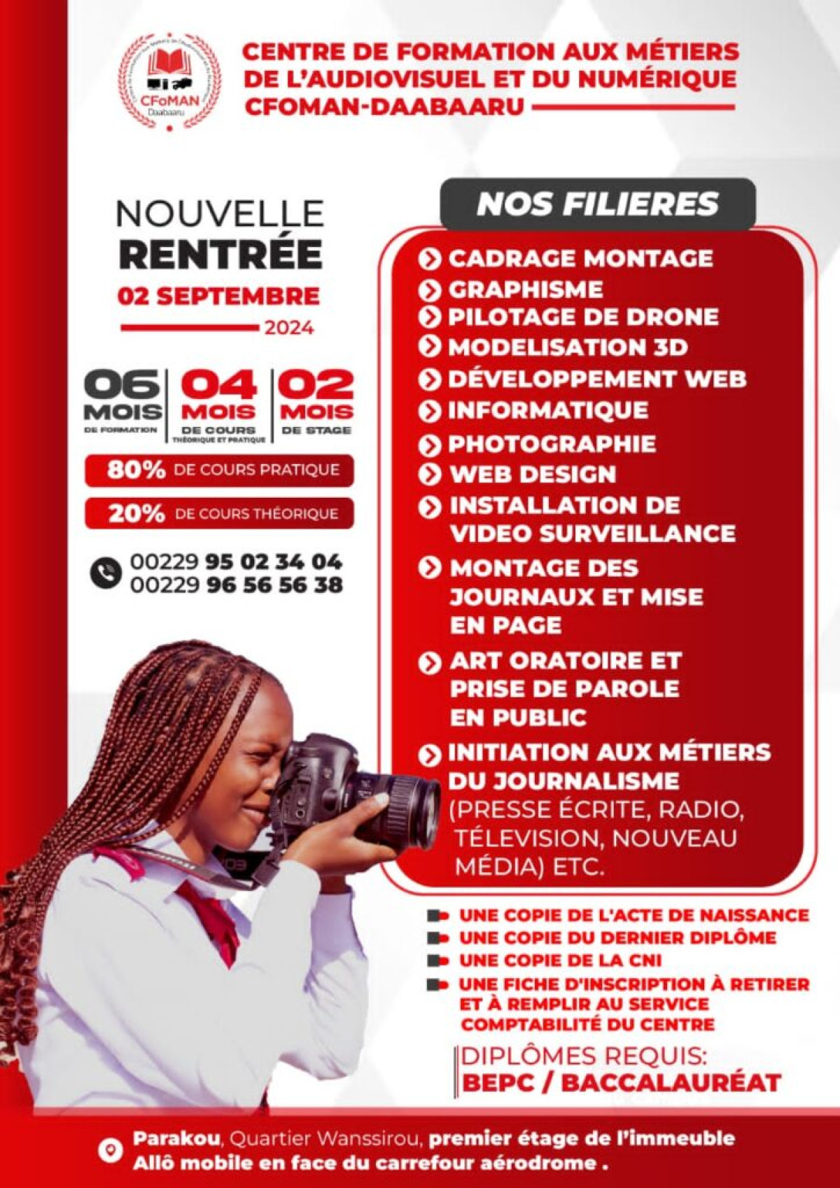 FORMATION DANS LE NUMÉRIQUE ET L&rsquo;AUDIOVISUEL À PARAKOU : Cfoman-Daabaaru, le centre qui vous forme dans des métiers d&rsquo;avenir . Nouvelle rentrée le 2 septembre 2024