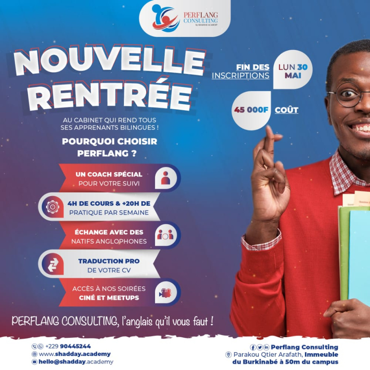 APPRENTISSAGE DE L’ANGLAIS À PARAKOU : Le cabinet Perflang Consulting annonce une nouvelle rentrée