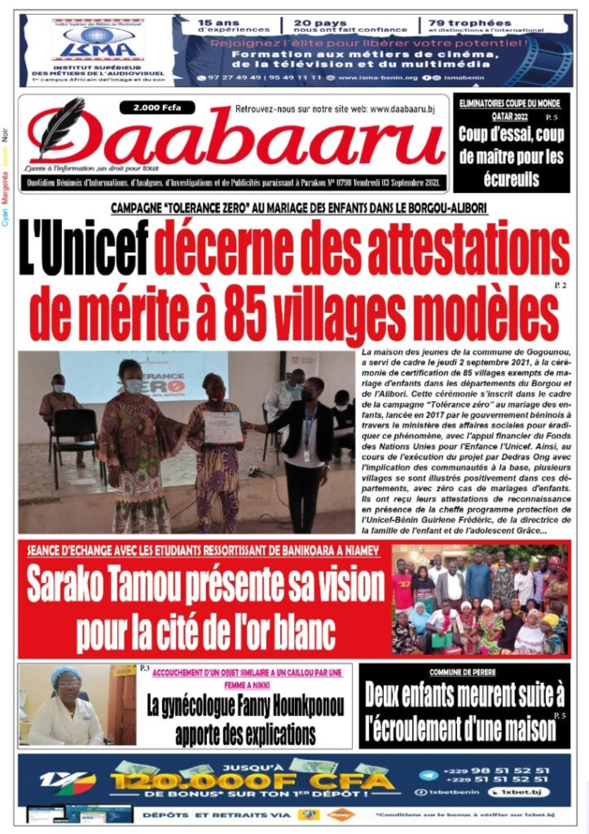 Parution du vendredi 03 septembre 2021