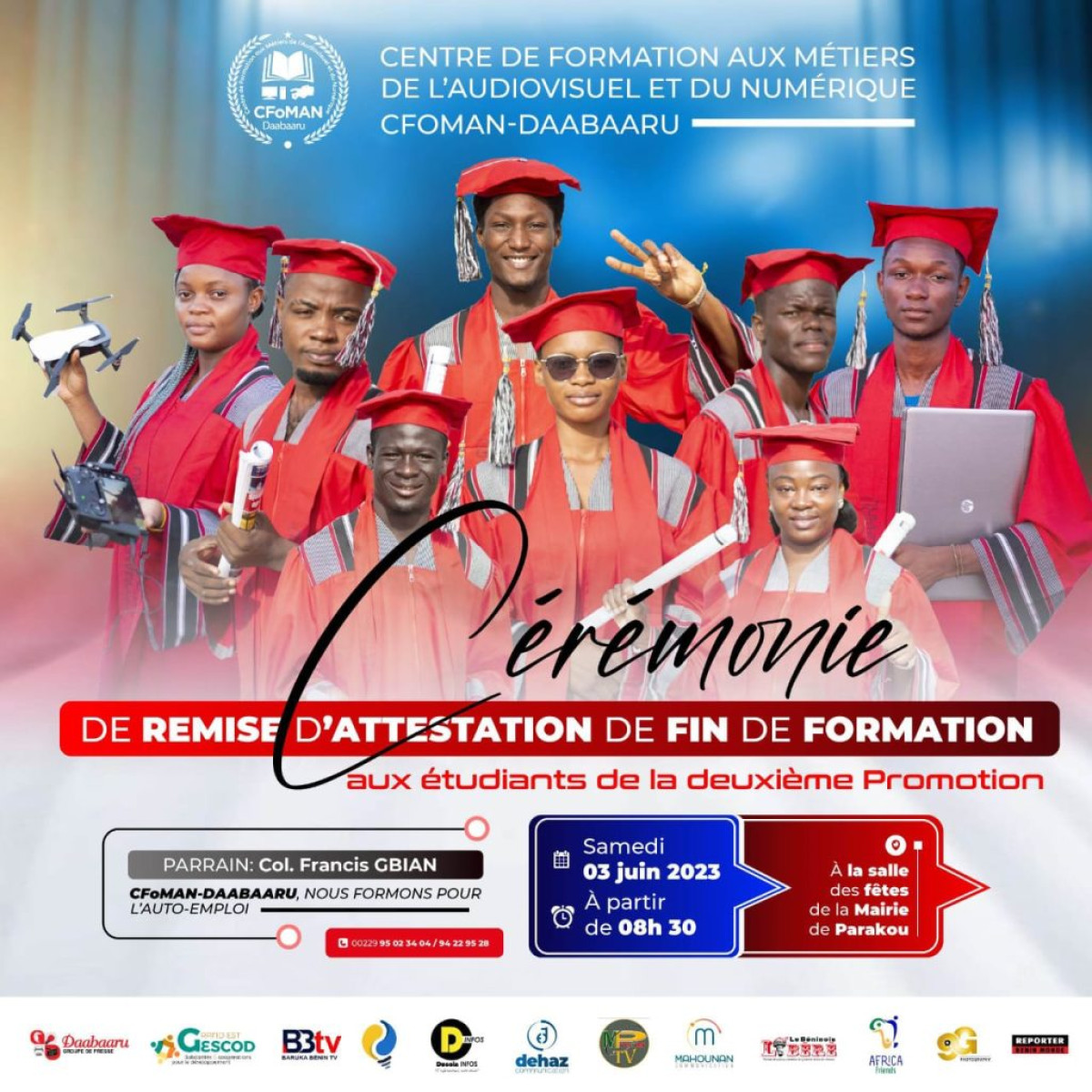 PARAKOU/CFOMAN-DAABAARU : Les étudiants de la 2eme promotion recevront leur parchemin le samedi 3 juin prochain  . Le Colonel Francis Koto Gbian, Parrain de l’événement