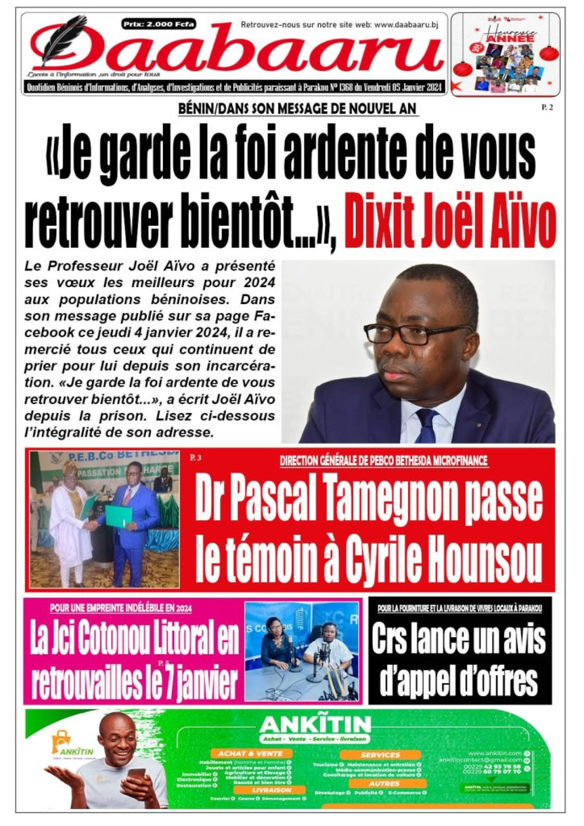 Parution du vendredi 05 janvier 2024