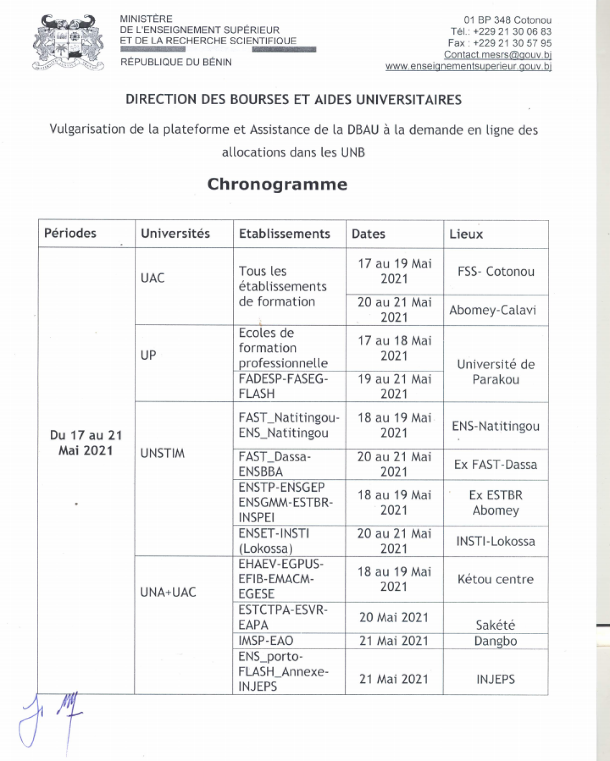 ALLOCATIONS DANS LES UNIVERSITES NATIONALES DU BENIN (UNB) : Des équipes de la Dbau en tournée de vulgarisation