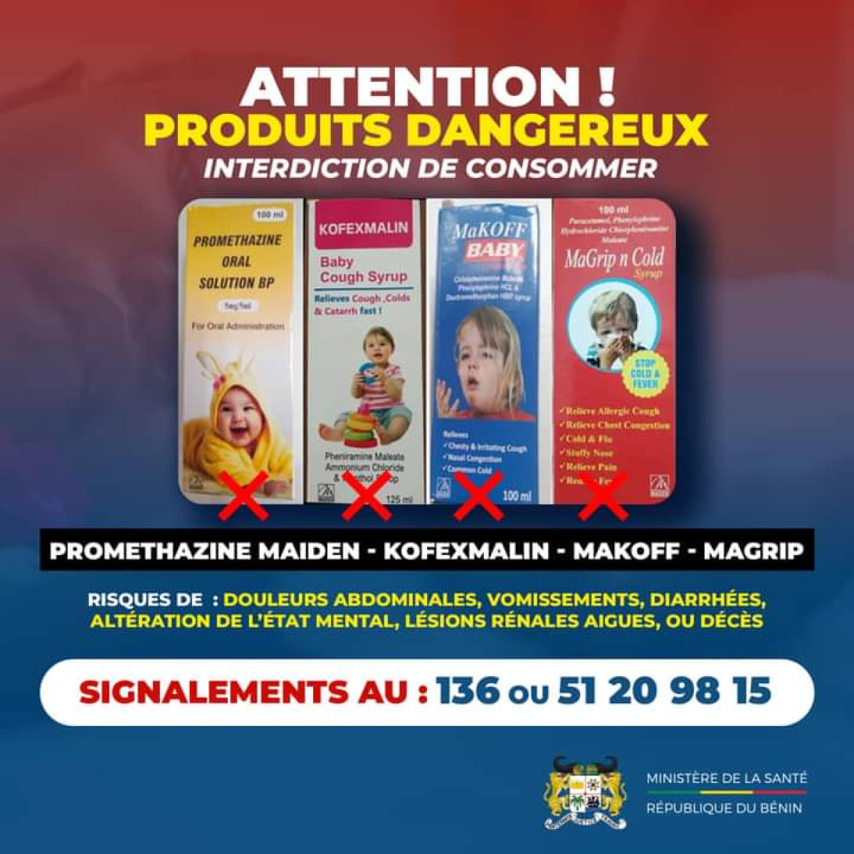 AFRIQUE : Les sirops Prométhazine, Kofexmalin, Makoff et Magrip interdits de consommation
