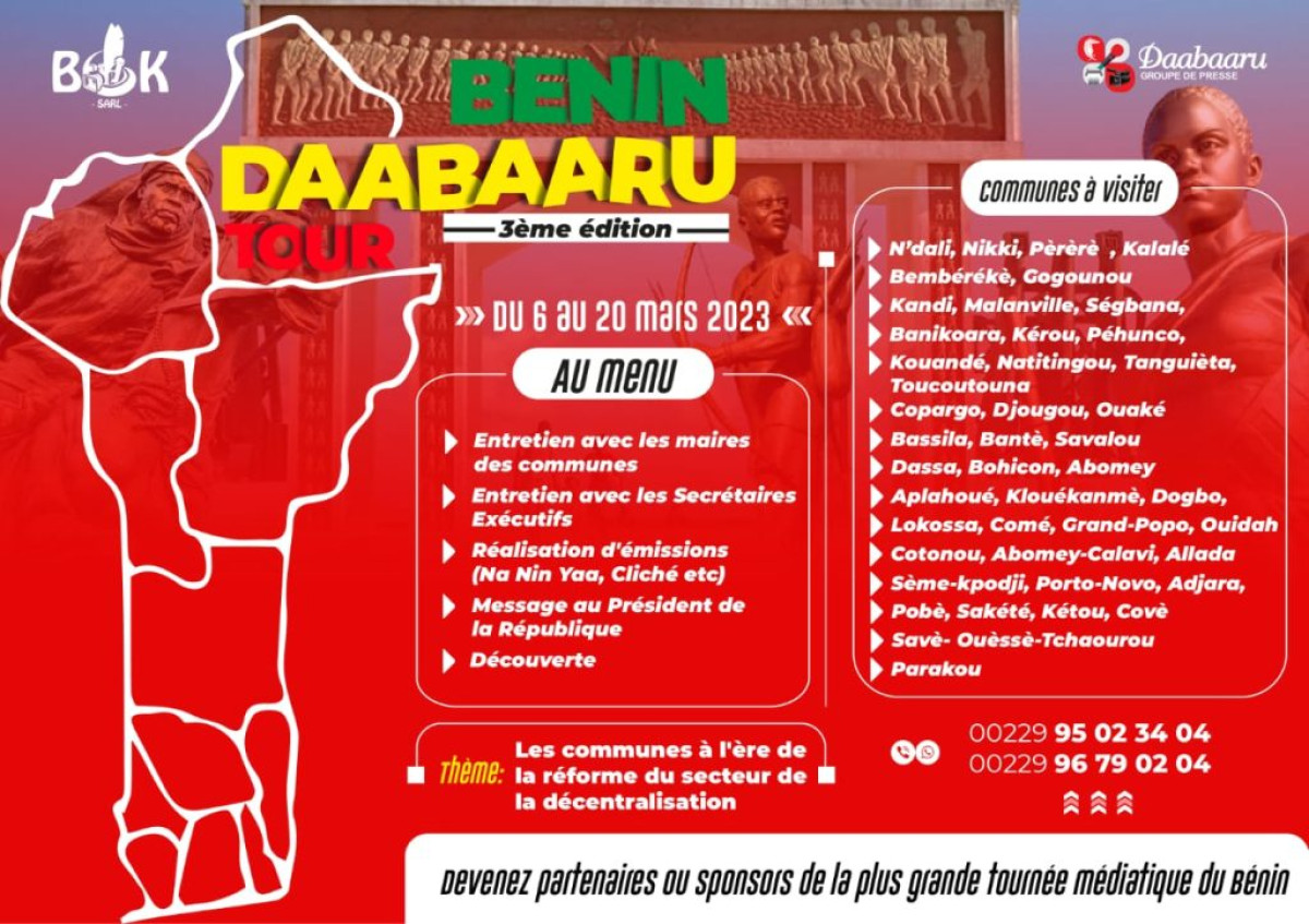3È ÉDITION DE « BENIN DAABAARU TOUR  » : La plus grande tournée médiatique du Bénin démarre le 6 mars . Plus de 50 communes à parcourir . Le bilan de la réforme du secteur de la décentralisation au cœur du périple