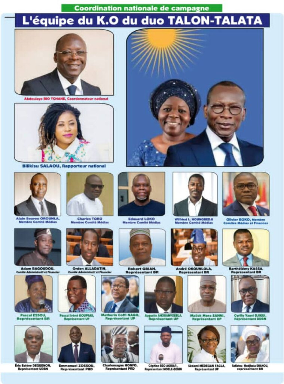 PRESIDENTIELLE AU BENIN :  Voici en image l&rsquo;équipe de campagne du duo Talon-Talata