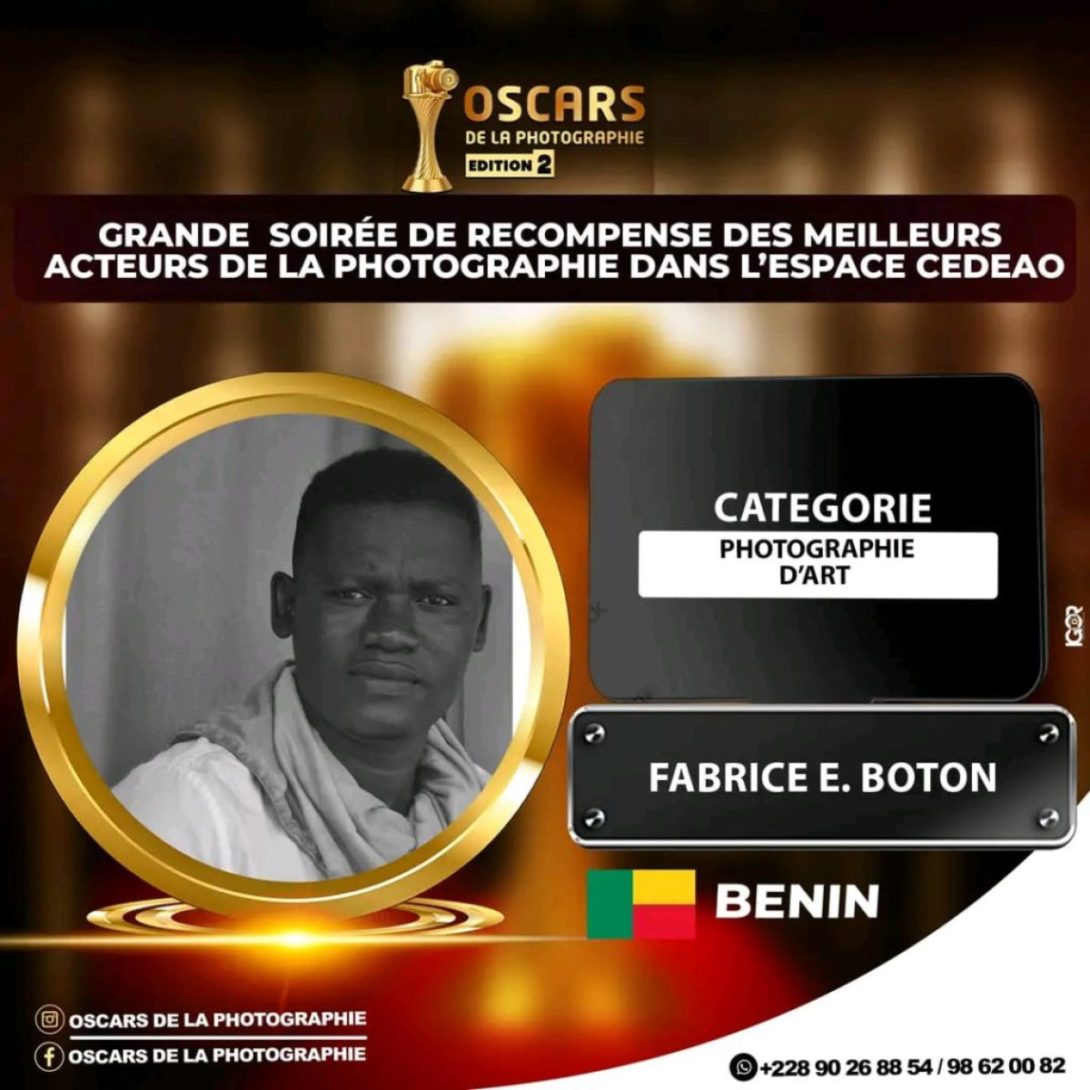 2È ÉDITION DES OSCARS DE LA PHOTOGRAPHIE : Le béninois Fabrice Boton nominé