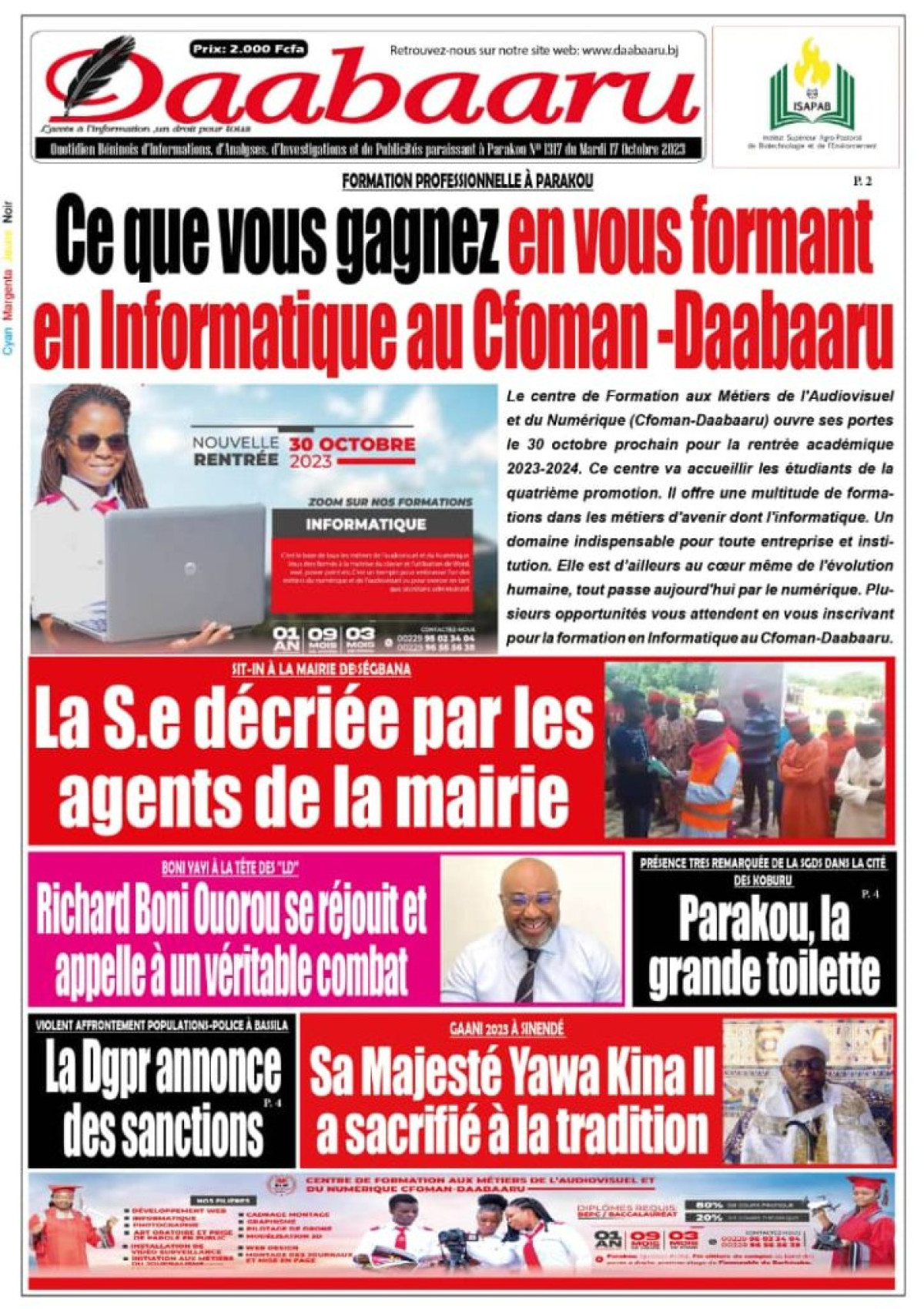 UNE DU MARDI 17 OCTOBRE 2023