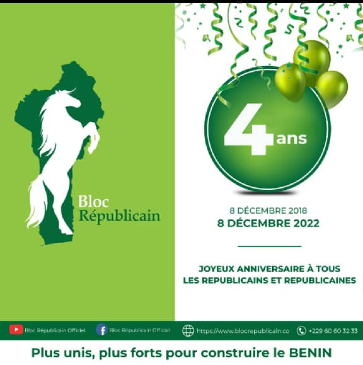 POLITIQUE AU BÉNIN : Le parti Bloc Républicain à 4 ans