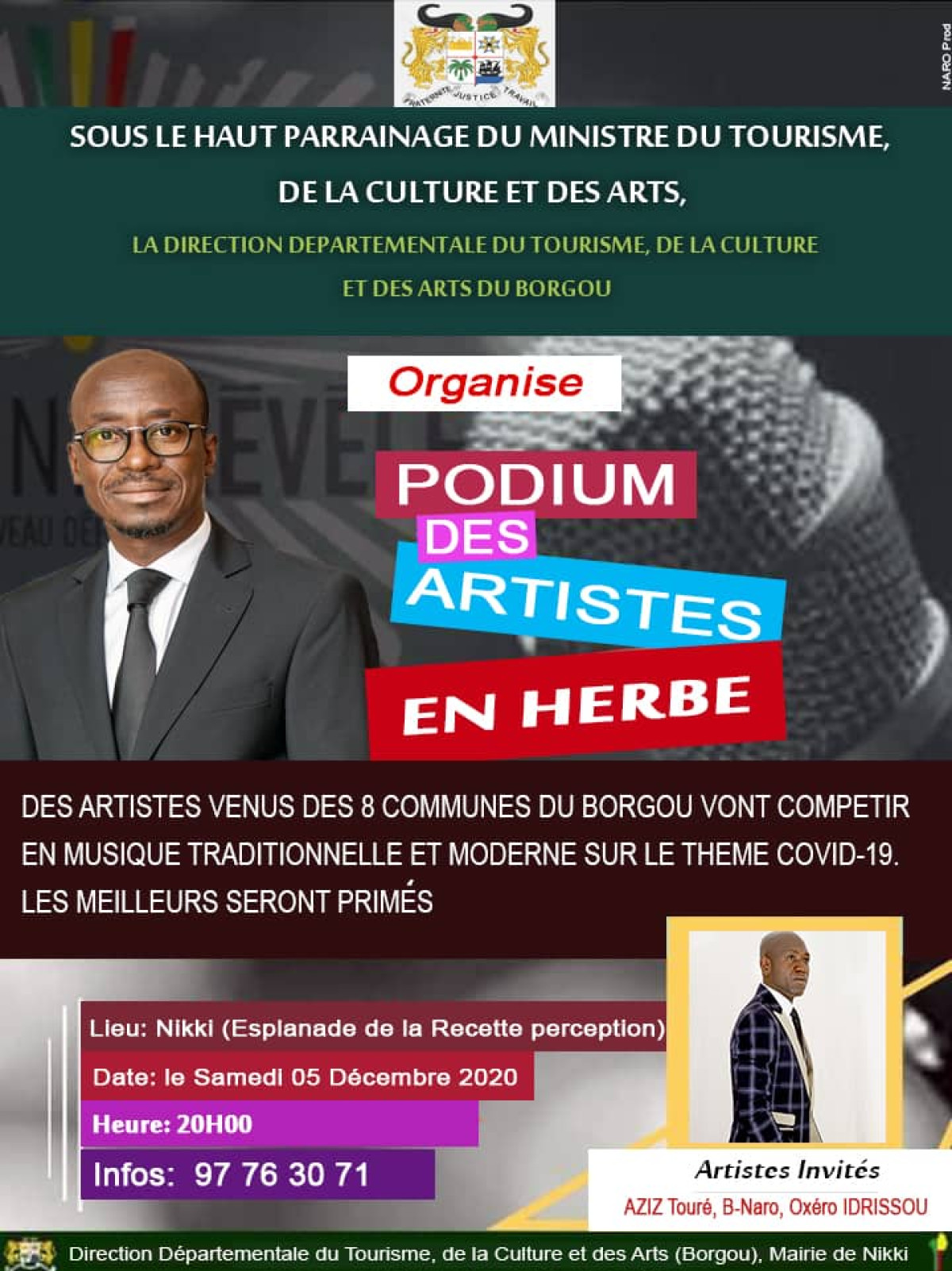 PODIUM DES ARTISTES EN HERBE À NIKKI : L’Ambianceur Aziz Touré invité le 5 décembre prochain