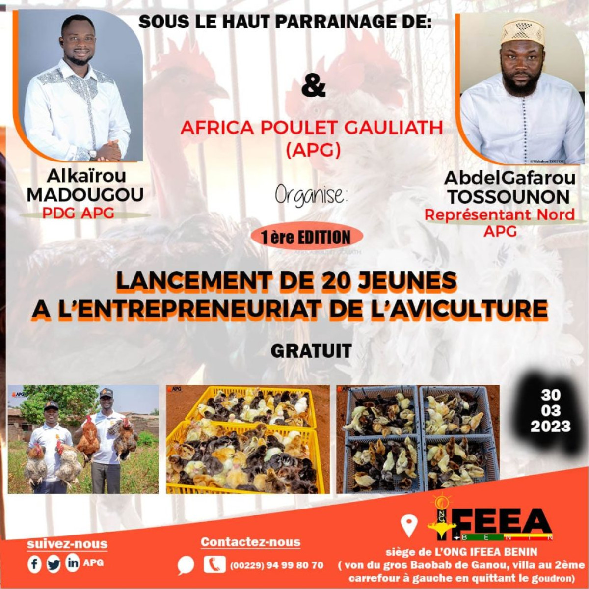 ENTREPRENEURIAT AVICOLE DES JEUNES A PARAKOU : Africa Poulet Gauliath lance le 30 mars prochain la formation