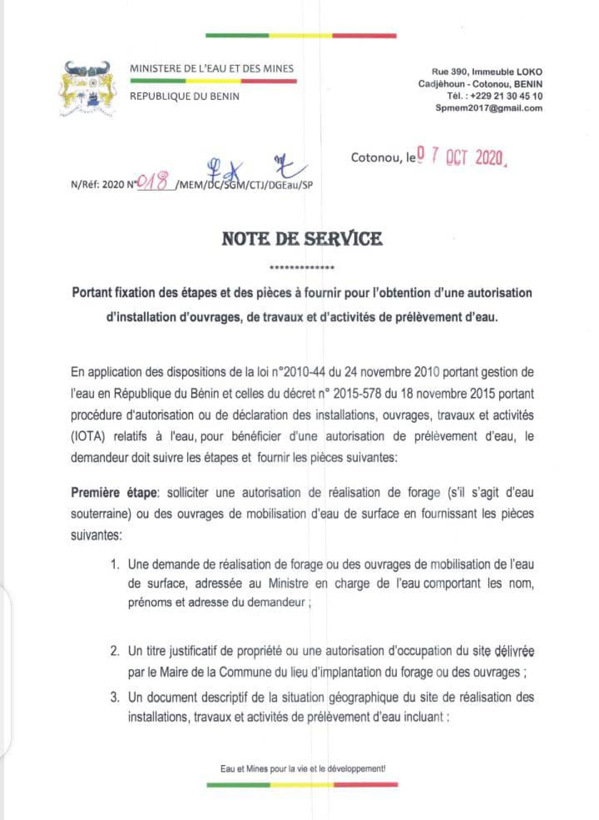 INSTALLATION D’EAU EN REPUBLIQUE DU BENIN : Le gouvernement définit les conditions