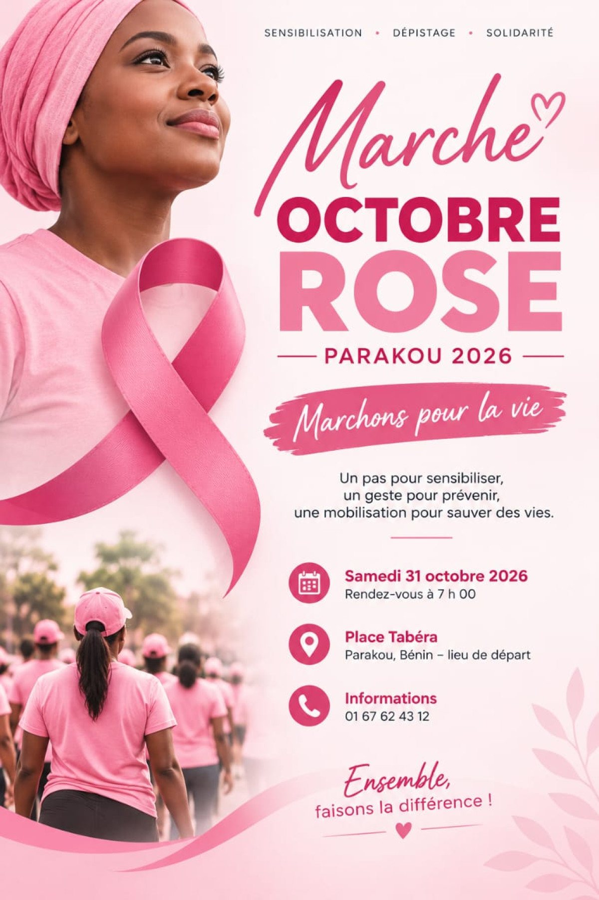 Marche de sensibilisation contre le cancer du sein: Parakou se mobilise pour Octobre Rose le samedi 31 octobre