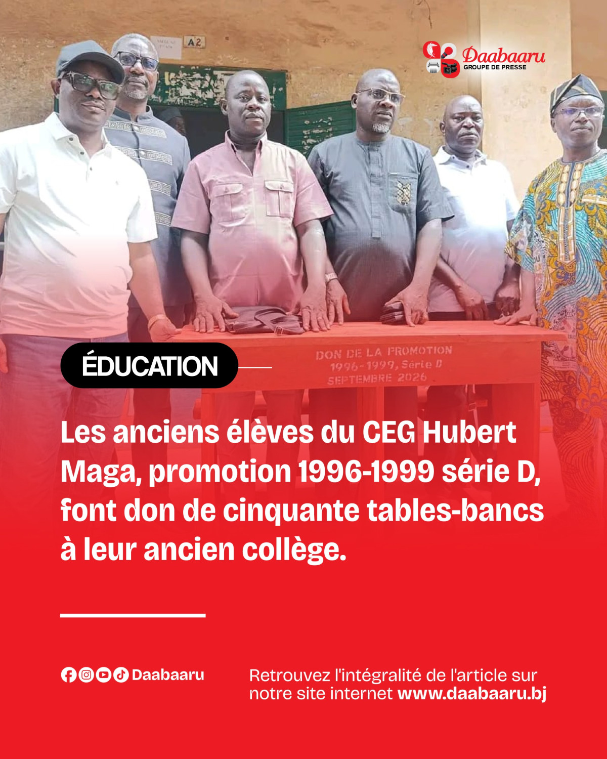 Action citoyenne au Ceg Hubert Maga de Parakou: 50 tables-bancs offerts par les anciens élèves de la promotion 1996-1999 série D