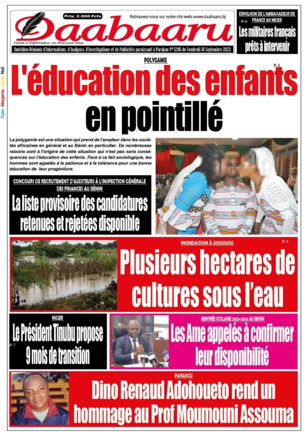 Une du vendredi 1er septembre 2023