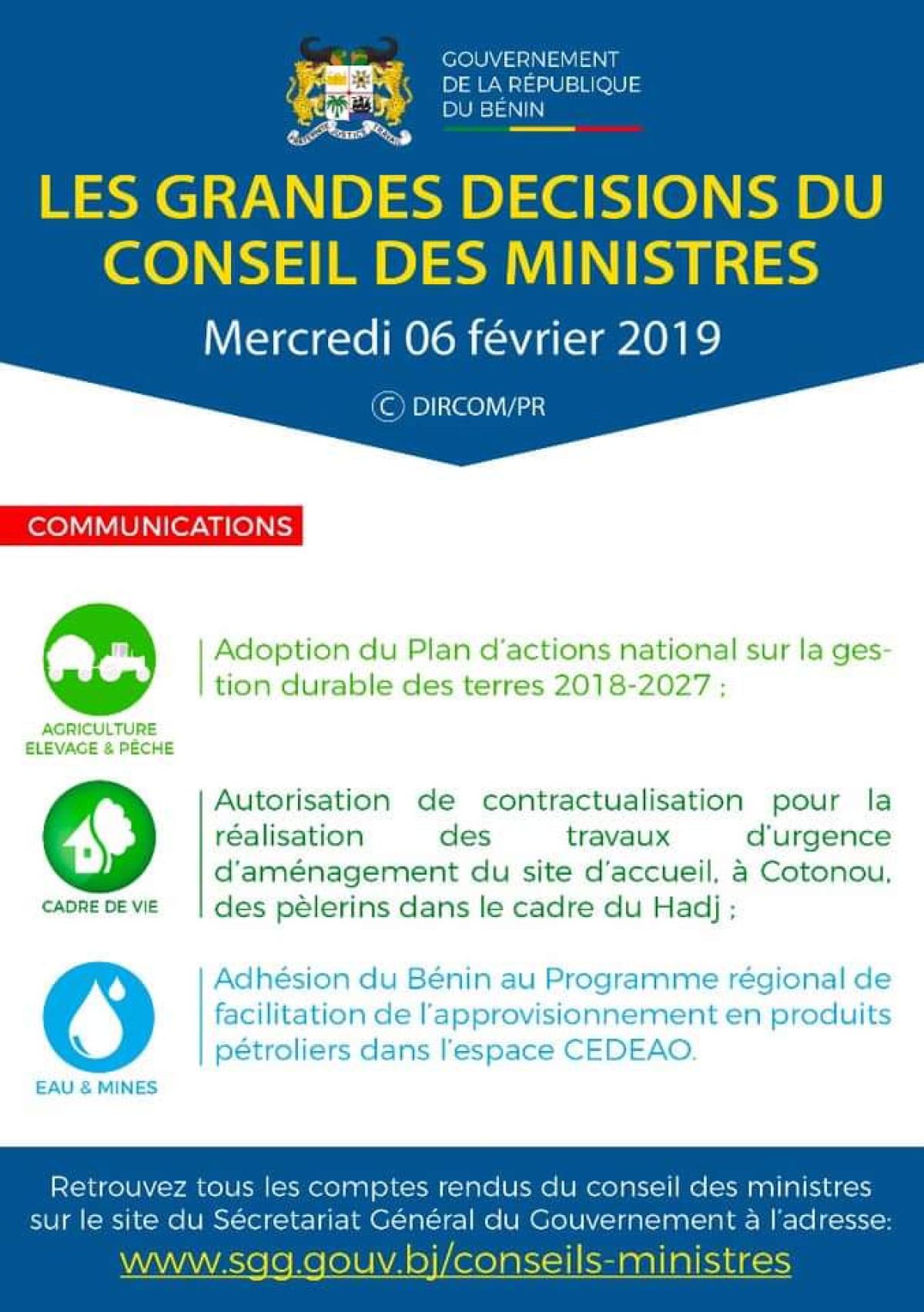 CONSEIL DES MINISTRES DE CE JOUR : Voici les grandes décisions
