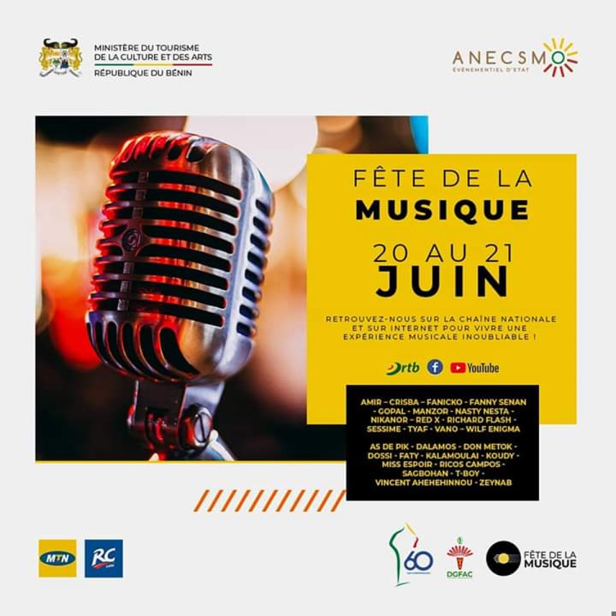 BÉNIN/CÉLÉBRATION DE LA FÊTE DE LA MUSIQUE : Les manifestations exclusivement en ligne et à la télé