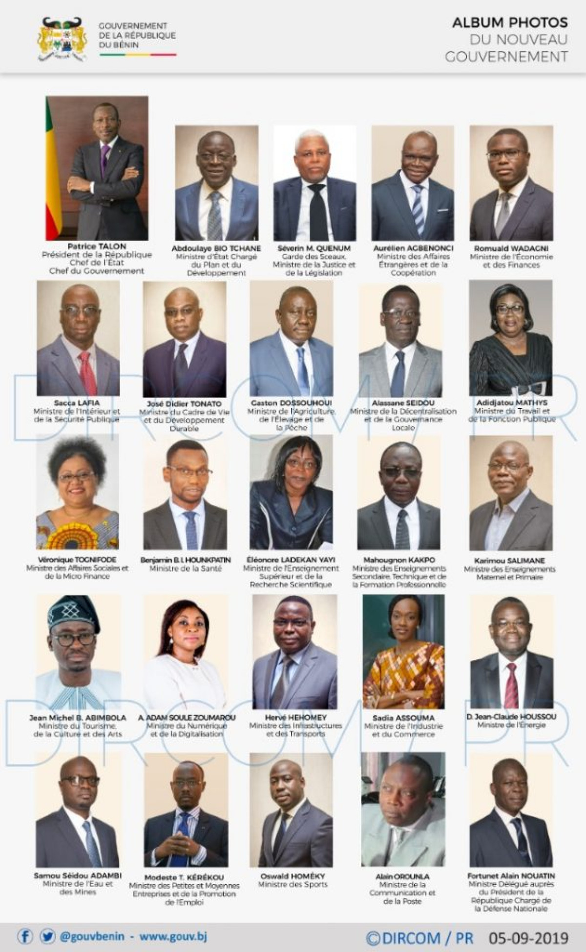 REMANIEMENT MINISTERIEL AU BÉNIN: Voici la liste complète du nouveau gouvernement de Talon