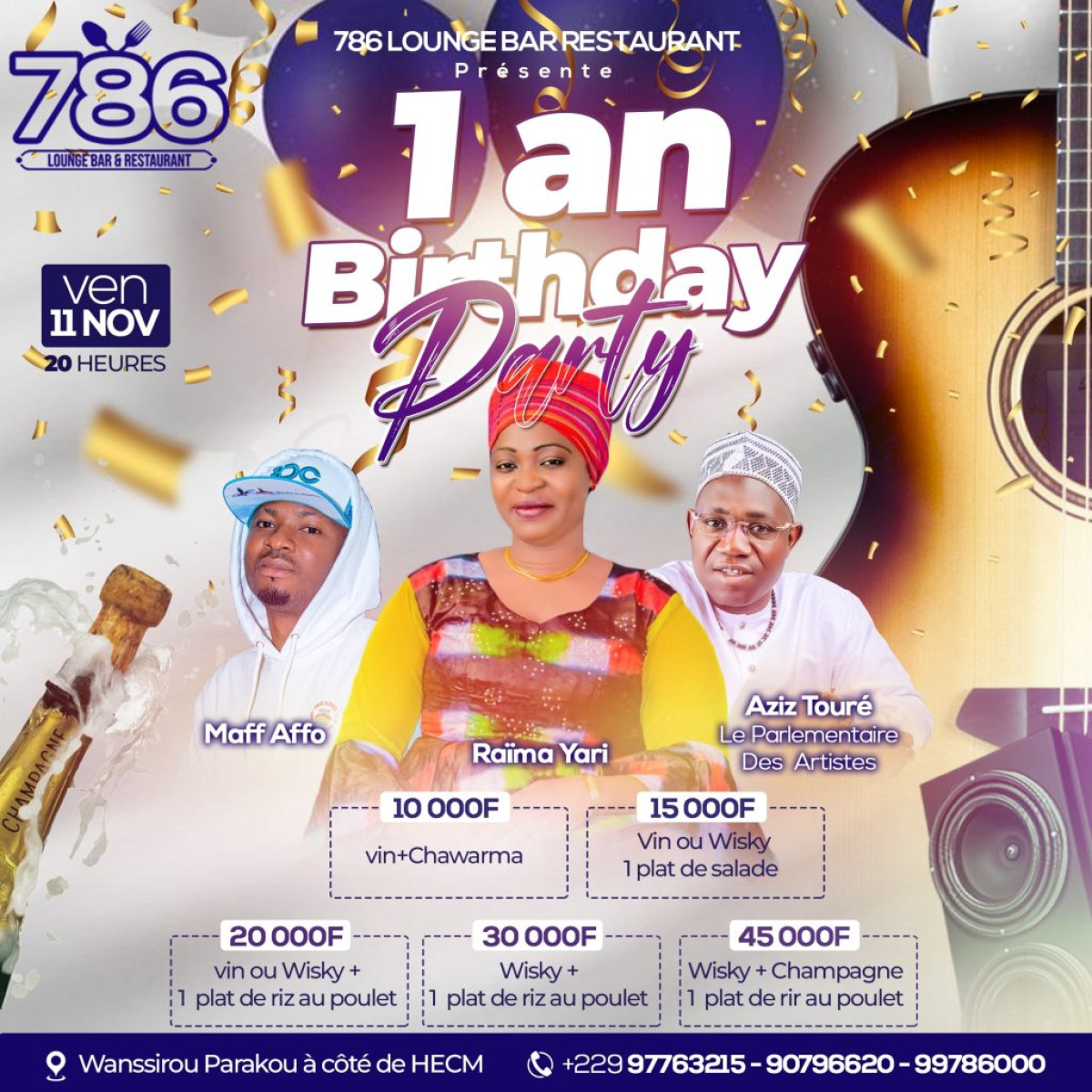 LOUNGE BAR RESTAURANT BIRTHDAY PARTY : 786, le coin le plus class et le plus chaud de Parakou a un an  (Un programme alléchant pour célébrer un événement inédit) 