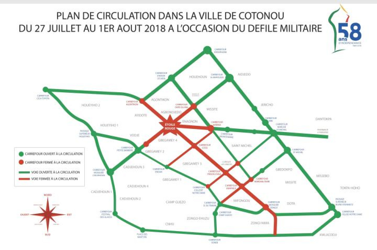 POUR LA FÊTE DE L’INDÉPENDANCE À COTONOU, Voici le plan de circulation dans la ville du 27 Juillet au 1er Août