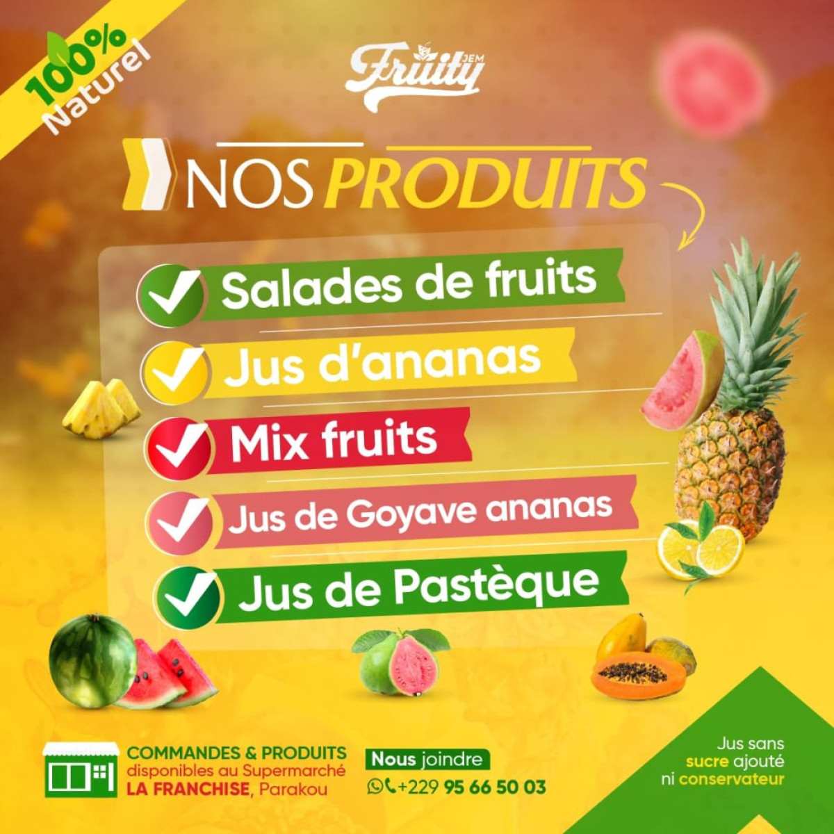 PARAKOU : Offrez-vous des jus de fruits 100% naturels avec Jem fruity