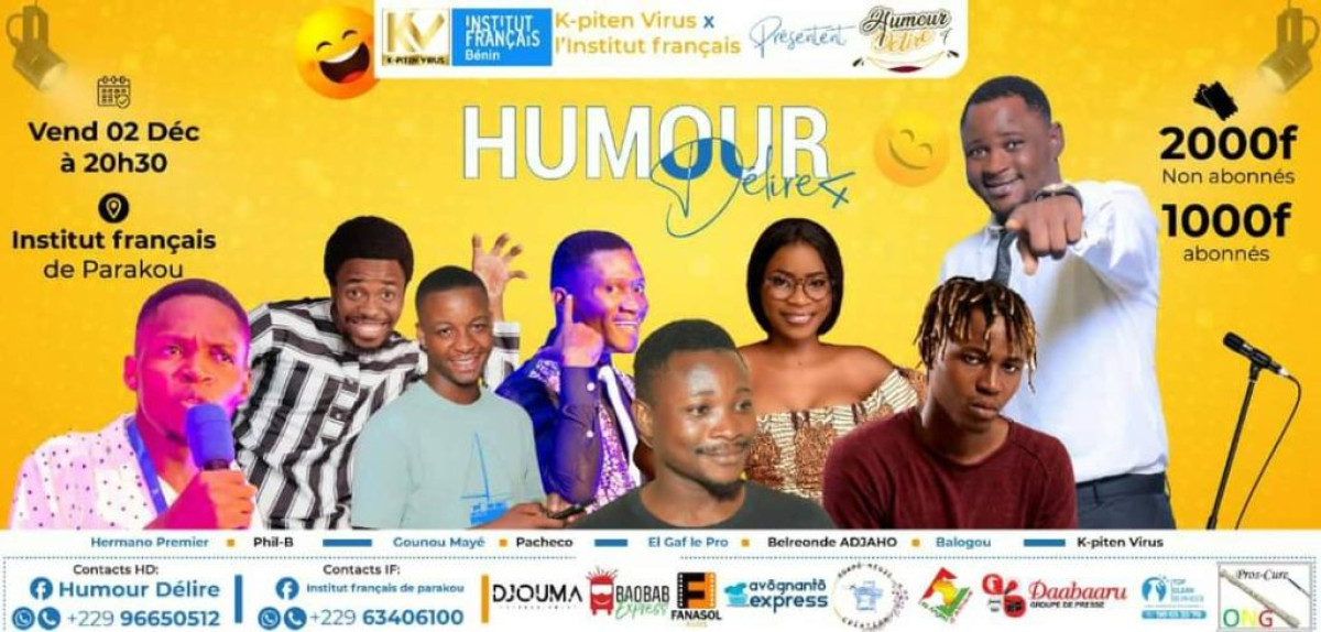 SPECTACLE HUMOUR DÉLIRE À L&rsquo;INSTITUT FRANÇAIS DE PARAKOU : Rendez-vous ce vendredi 2 décembre à 20h30mn